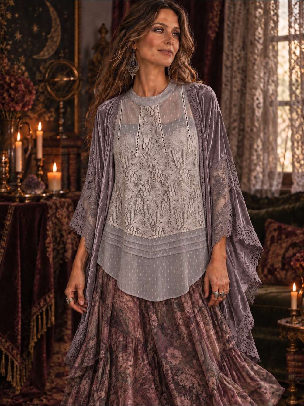 Free People Gray Lace High Low Tank Top Medium Sheer Boho Fairycore Layering Top